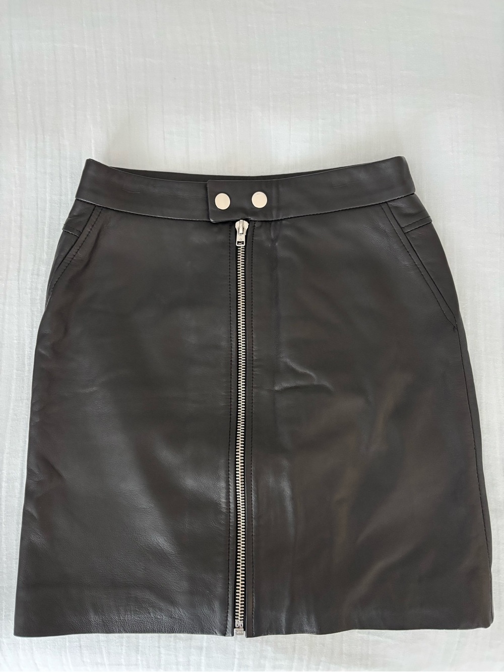 Black Faux Leather Front-Zip Mini Skirt
